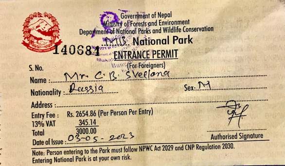 Sagarmatha National Park Entry Permit
